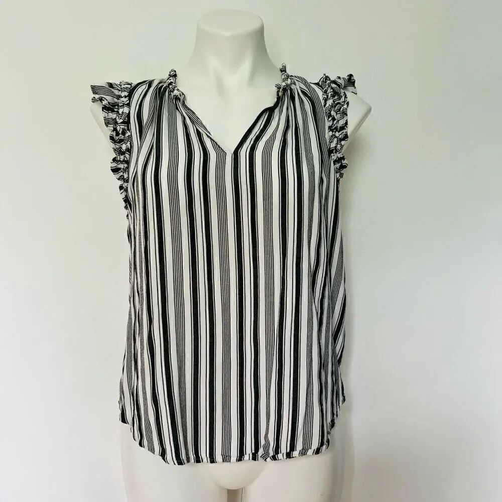 Loft Striped Ruffle Shoulder tank top